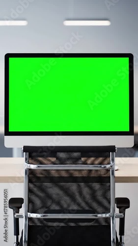 Placeholder for Content with view from the back on male and female office workers sitting at desk in front of computer they watching something its green screen chroma key inside distortion, overlay