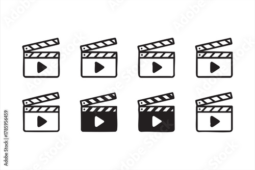 Black and white film production icons set for media and entertainment use