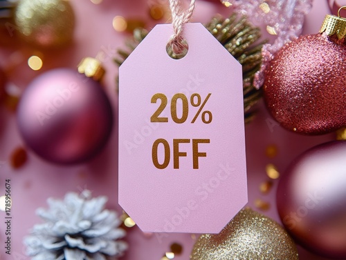 Pink tag with "20% OFF" tex...