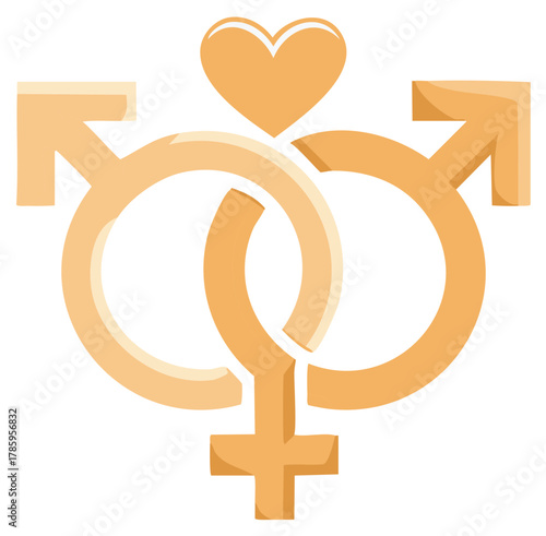 Interlocked Gender Symbols with Heart Vector Illustration for Equality and Love