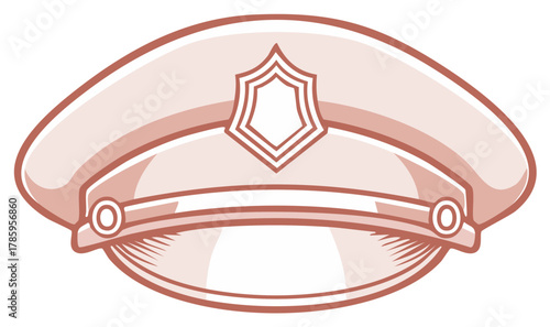 Cartoon Police Officer Hat with Shield Badge, Simple Line Art Illustration