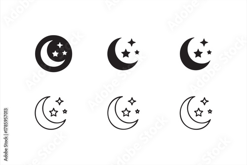 Black and white moon vector symbols representing night and astrology themes