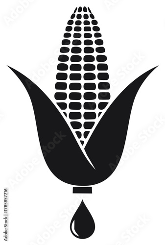 Stylized corn cob with a liquid drop symbolizing biofuel ethanol energy production or cooking oil extract