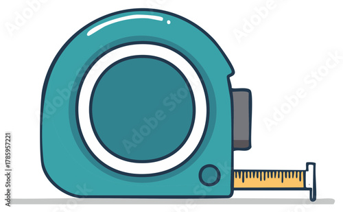 Teal blue cartoon style measuring tape tool illustration for construction and DIY projects.