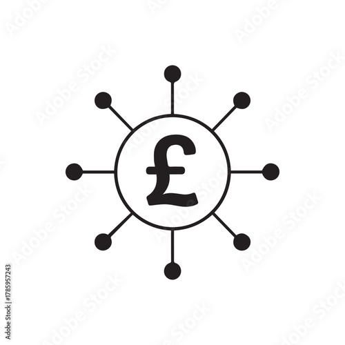 Pound sterling currency symbol with network connections isolated on white background
