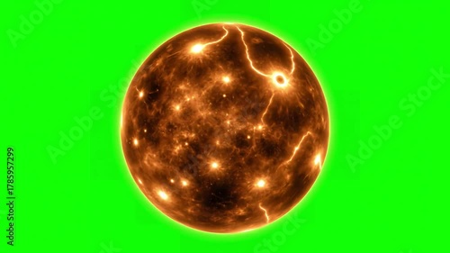 Loopable VFX Element with sun 4k solar atmosphere isolated on green background close up of against screen 3d rotating loop distortion, overlay, glitch, static noise, scan lines black background