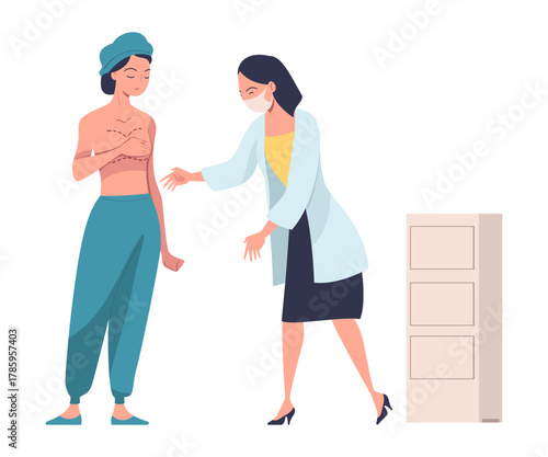 Plastic Surgery with Doctor and Patient at Body Correction in Aesthetic Beauty Clinic Vector Illustration