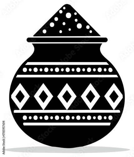 Holi Festival Mud Pot Filled With Color Powder Silhouette Illustration
