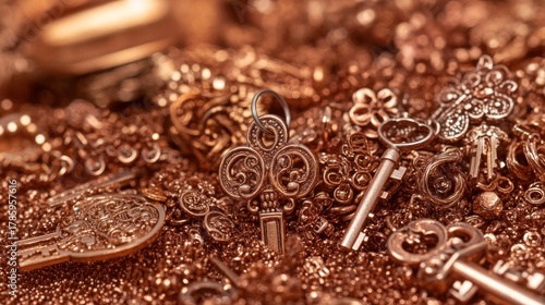 Wallpaper Mural Copper keys and chains in a textured heap Torontodigital.ca