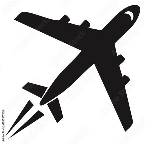 Commercial Airline Flying Through Sky with Jet Stream Illustration Symbol in Black