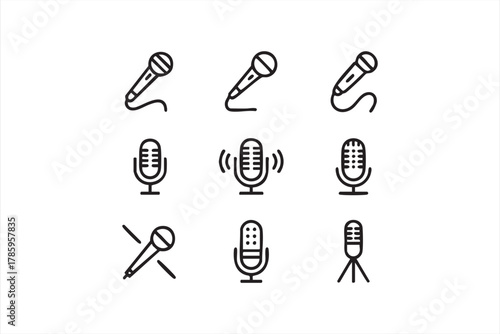 Microphone vector icons set for podcast, music, and broadcasting design