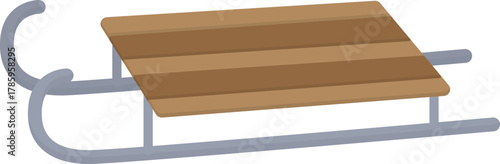 Illustration of a traditional sled with slatted planks and metal runners. Wooden sleigh isolated on white background
