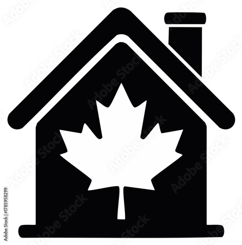 Canadian Housing and Real Estate Icon with a House and Maple Leaf Symbol