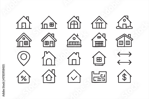 Real estate vector icons set with houses, mortgage, and property design symbols