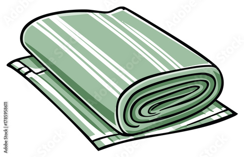 Rolled Pale Green and White Striped Fabric or Cloth