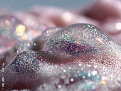 Pink foam bubbles shimmer w...