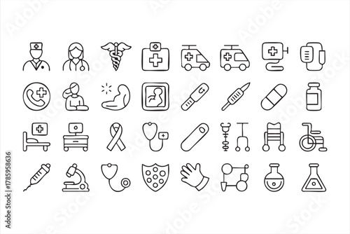 Health and wellness icon collection for clinic, hospital, and medical design