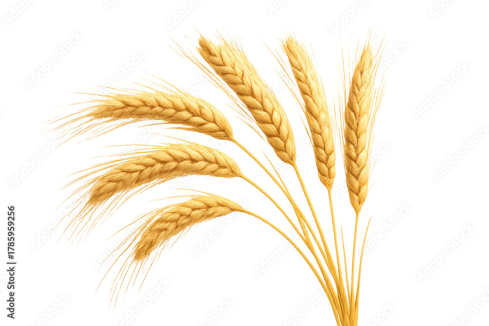 Obraz premium Golden wheat ears bunched together, symbolizing harvest, agriculture, and grain food production, on a transparent background