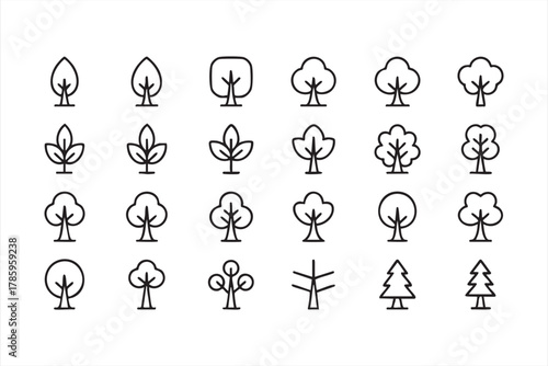 Minimalist nature and forest icon collection representing ecology and sustainability