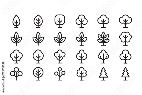 Green nature line art illustration set for ecology, conservation, and landscape design