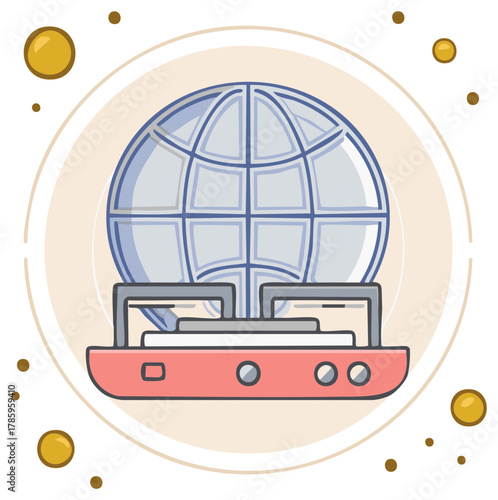 Globe atop a stove, conceptual illustration of global warming or overcooked planet issues, climate change, planet earth on fire