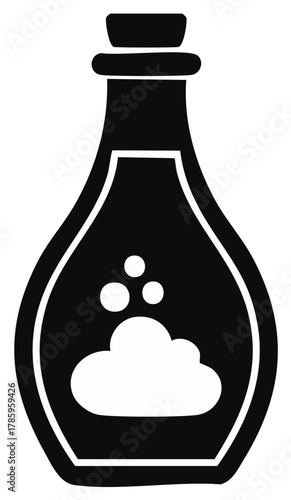 Black silhouette of a potion bottle with bubbles and foam inside