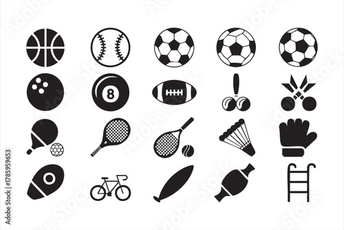 Ball games and fitness equipment vector illustration for active lifestyle design