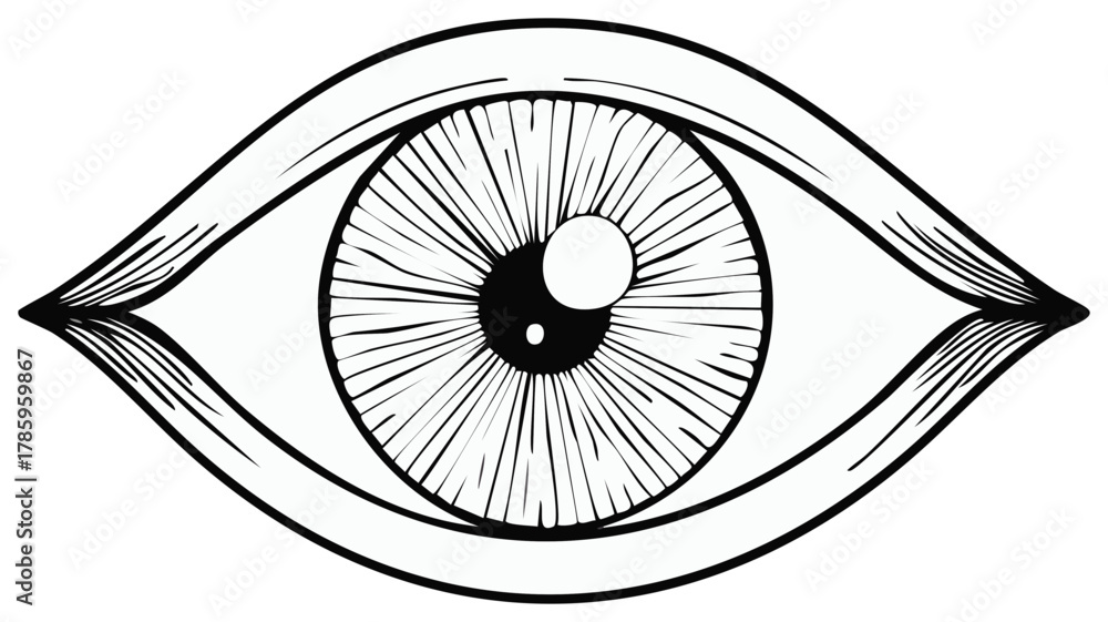 Obraz premium Intricate black and white stylized illustration of an open human eye