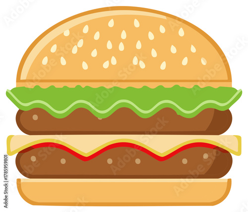A Double Patty Burger with Cheese Lettuce Tomato and Sesame Seed Bun for Fast Food Promotional Material