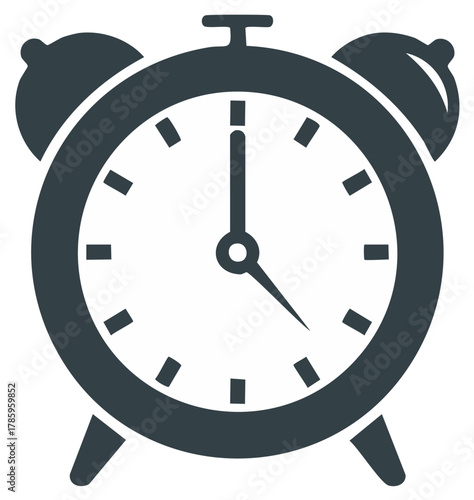 Classic Alarm Clock Symbol Displaying Midnight or Noon Hour Time Management and Punctuality Concept Illustration