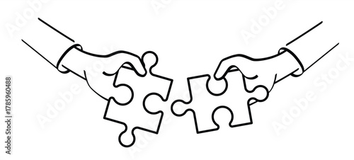 Teamwork concept, business, collaboration. jigsaw puzzle pieces connection. Puzzle pieces icon or pictogram. Two hands trying to connect couple puzzle piece.Business team efficient work on innovative