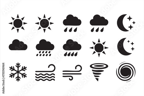 Nature and meteorology icons representing climate and atmospheric elements