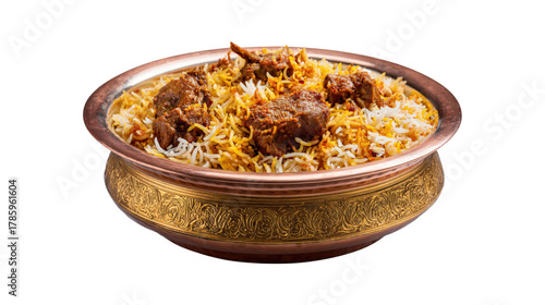 A bowl of food with meat and rice