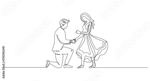 Romantic Marriage Proposal in Continuous Line Art,Happy propose day concept continuous single line art vector illustration