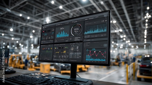 Factory monitoring system displaying real-time data and analytics