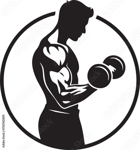Silhouette of a muscular man lifting dumbbells
