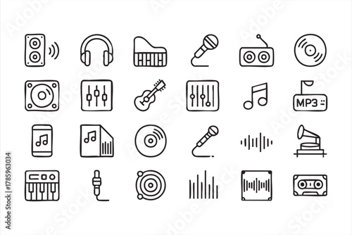Modern music studio vector illustration set for sound design and DJ projects