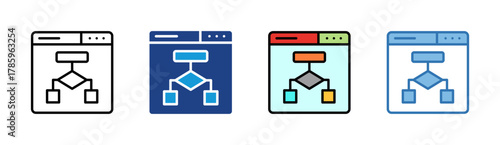 Flow Diagram icon set multiple style collection