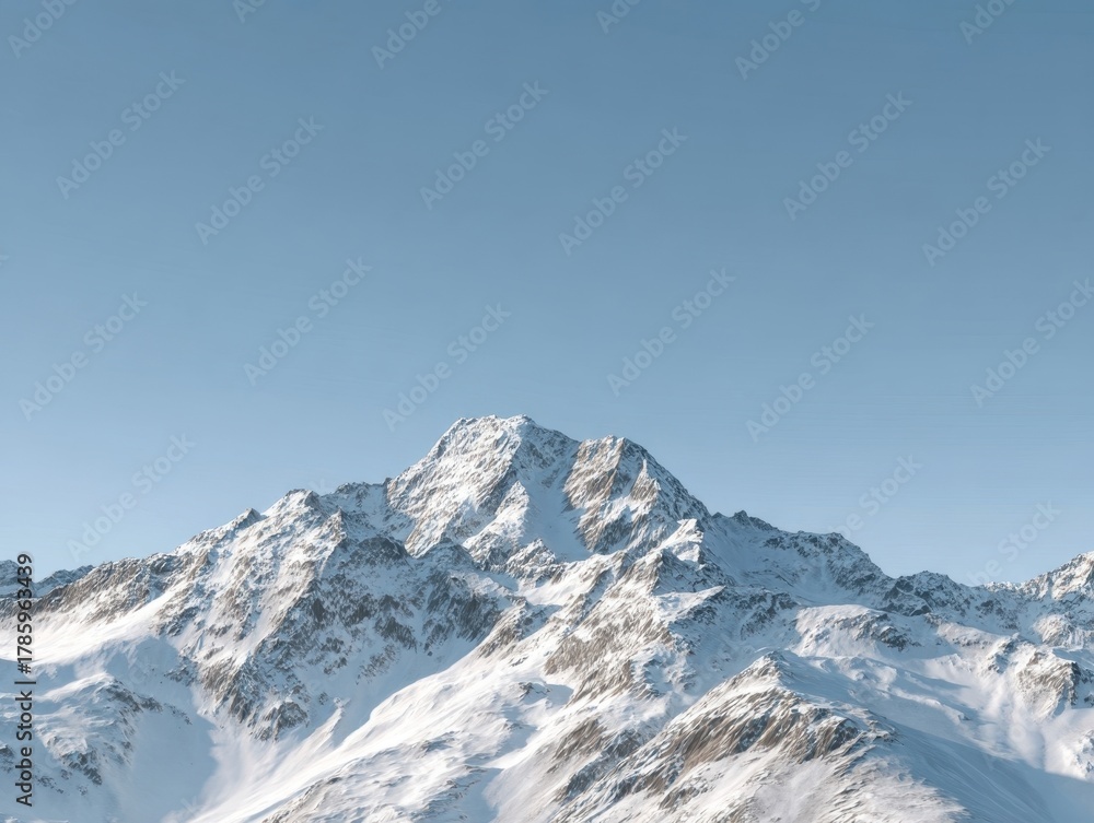 Obraz premium Snowy Mountain Range Clear Blue Sky Winter Landscape White Peaks Glacier High Altitude Terrain Cold Environment Outdoor Nature Scene