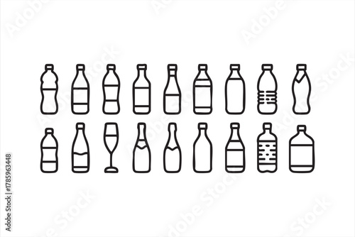 Minimalist black line bottle illustrations for beverage branding projects