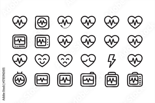 Minimalist vector illustration of heartbeat and cardiogram icons