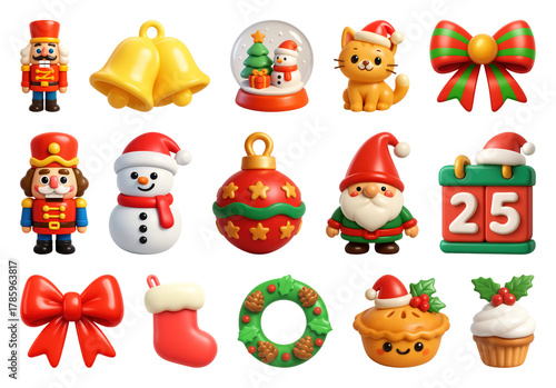 PNG Festive Christmas cartoon icons collection, element set on transparent background