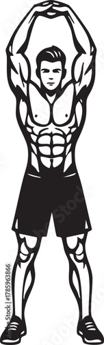 Silhouette of a muscular man stretching arms above head