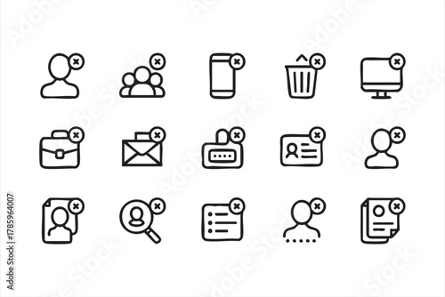 Modern data deletion icon set for privacy and security concepts