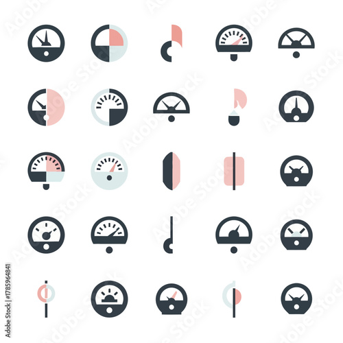 Collection of Various Gauge and Meter Icons.