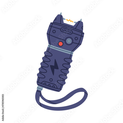 Stun Gun as Police Equipment and Professional Policeman Object Vector Illustration