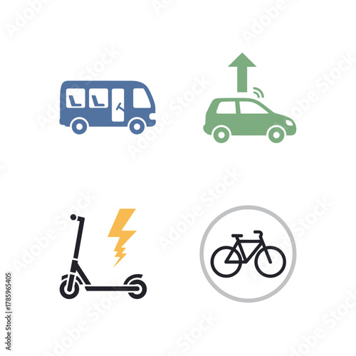 Set of icons representing different modes of transportation.