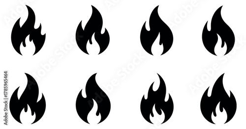 Fire Flames and Fire Icons. Flat Icon Silhouette Vector Illustration Collection