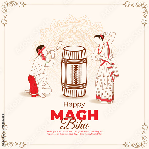 Vector illustration of Happy Magh Bihu social media template
