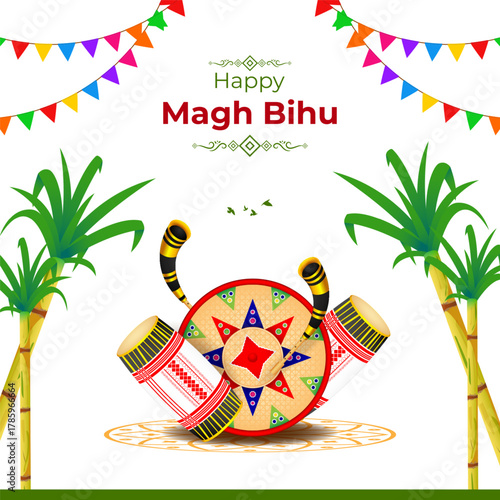 Vector illustration of Happy Magh Bihu social media template